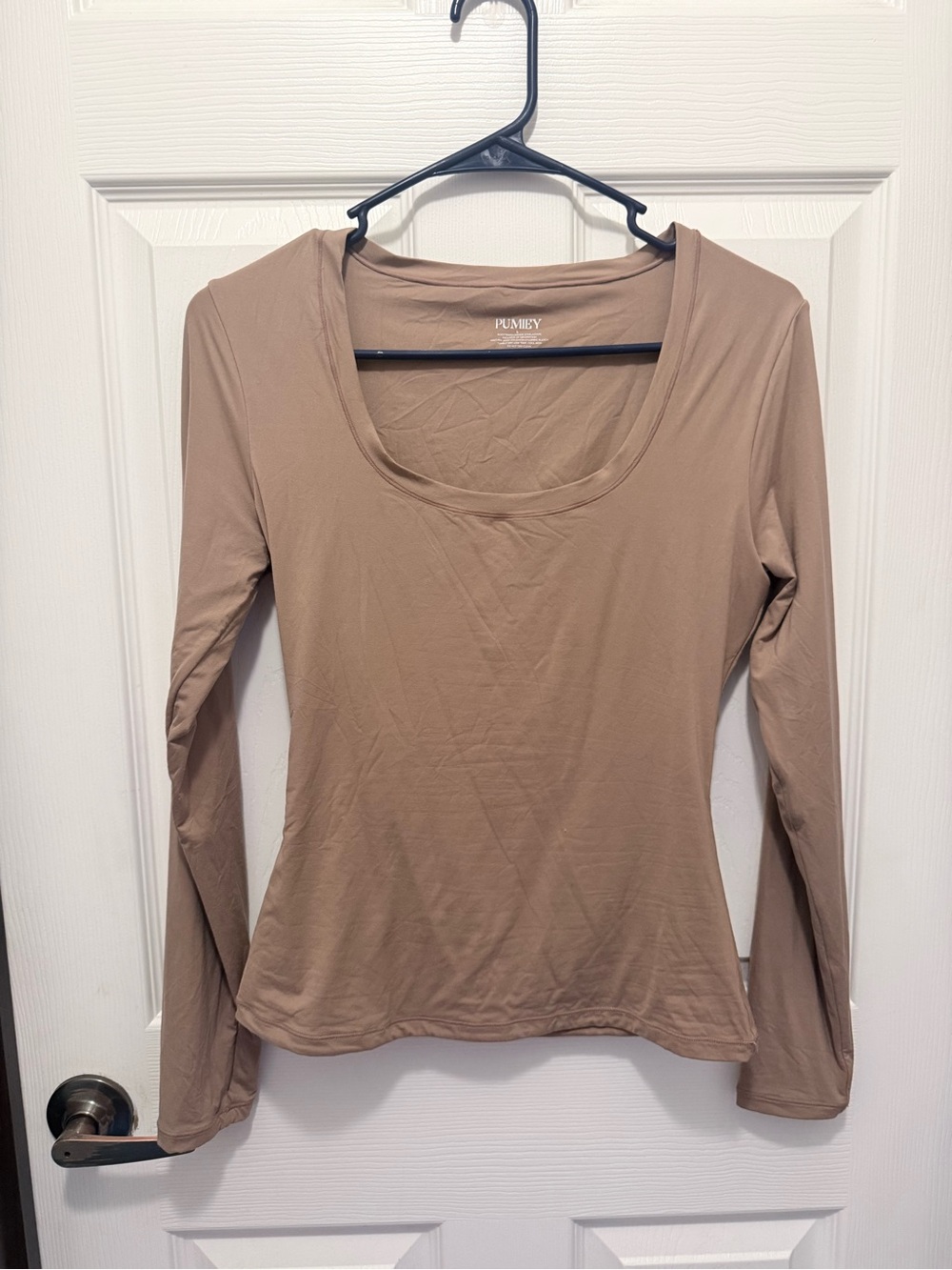 Scoop Neck Long Sleeve Top in Taupe by Pumicy